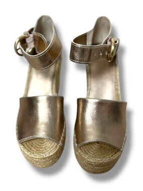Marc Fisher Women's Alida Platform Espadrille Wedge Sandals Metallic Gold Sz 7